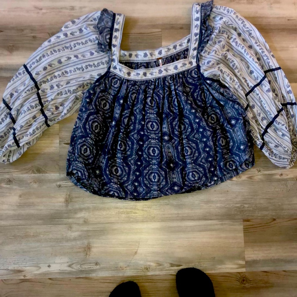 Free People Blue and White Blouse